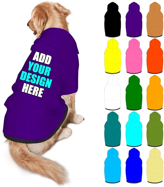 Personalized Dog Hoodie Customized with Name Photo Pet Warm Sweater Hoodie for Medium Large Dogs & Cat Puppy, Indigo, S
