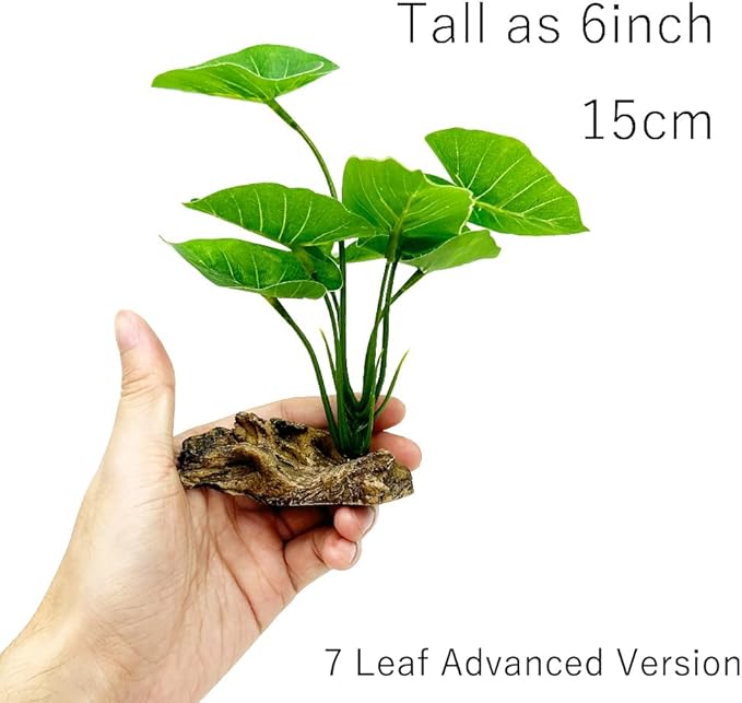 Smoothedo-Pets Fish Tank Decor Aquarium Decorations Ornaments Betta Leaf pad Hammock 6inch Plastic Artificial Plant Goldfish Fish Hides Small Tank/Reptiles Plants Driftwood (Green-Type-A)