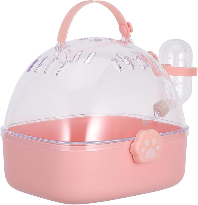 Small Pet Carrier Cage with Water Bottle Portable Hamster Travel Cage for Outdoor Use Pink Small Animal Carrier for Rabbits, Gerbils, and Birds
