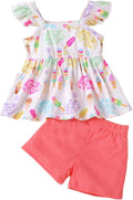 Toddler Baby Girls Summer Clothes Outfits Ruffled Sleeve Dinosaur Shirt Leopard Tops and Shorts Pants Sets 2PCS