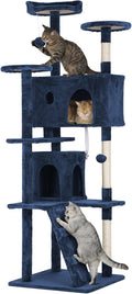 70in Cat Tree Cat Climbing Tower with Scratching Post, Cats House Perch Kitten Tree Condo Wood Playhouse, Pet Trees Tower for Indoor Cats, Navy Blue