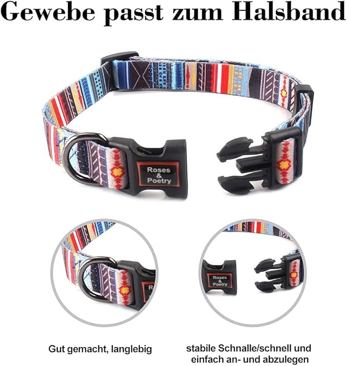 Roses&Poetry Dog Collar with Colourful Stripe Patterns, Adjustable Durable Puppy Collars for Small Medium Large Dogs (Stripe-L)