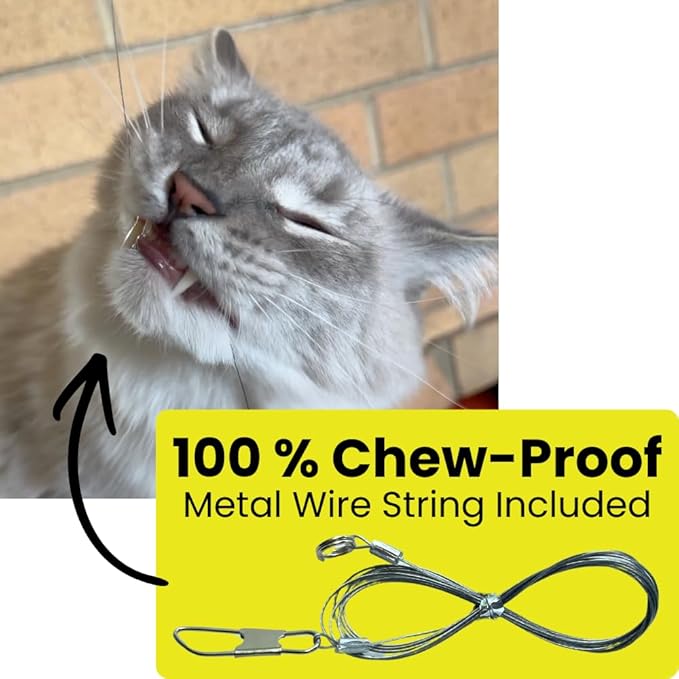 Replacement Strings for Cat Wands, 3 Pieces - Chew-Proof Metal Wire, Durable No Tangle Transparent Fishing Line and Paracord String - Heavy Chewers Refill Strings with Universal Clasps for All Toys