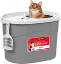 IRIS USA Top Entry Cat Litter Box, Large Enclosed with Litter Catching Lid and Scoop, Dog Proof, Cat Litter Box, Gray/White