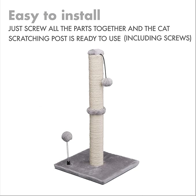 MECOOL Cat Scratching Post Premium Basics Kitten Scratcher Sisal Scratch Posts with Hanging Ball 22" for Kittens or Smaller Cats (22 inches for Kitten, Gray)
