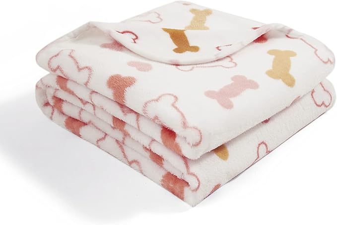 Allisandro Luxurious Dog Blanket, 350 GSM Super Fuzzy Microplush Fleece Pet Blankets for Small Medium Large Dogs and Cats, White Bone, 64 × 40 Inches