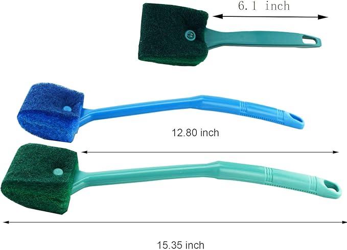 3 PCS Double-Sided AOODOOM Aquarium Fish Tank Algae Cleaning Brush with Non-Slip Handle, Sponge Scrubber Cleaner for Glass Aquariums and Home Kitchen
