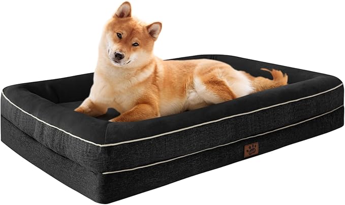 Waterproof Memory Foam Dog Beds for Extra Large Dogs Non-Slip Orthopedic Dog Beds Washable Couch Pet Bed with Removable Cover (Black, Large)
