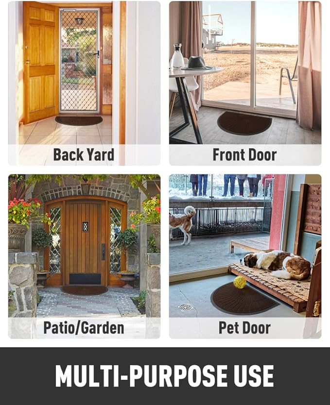 tchdio Door Mat Outdoor Indoor Entrance Doormat-Semicircular Durable Rubber Non Slip Front Door Mat for Outside Inside Entry Entryway Dirt Trapper WelcomeMat for Muddy Paws and Shoes-Brown 24”x47”
