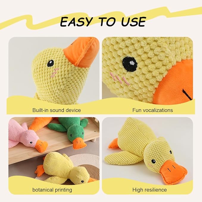 2025 Upgraded Dog Toys, New Durable Calming Duck Toys, Dog Toys for Aggressive Chewers with Soft Squeaker, Fun for Indoor Puppies and Senior Pups (Green, L-11.4 * 13.5in)