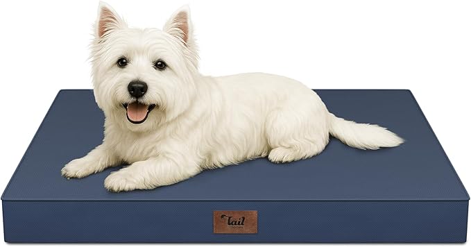 Outdoor Dog Bed for Small Dogs & Cats, Waterproof Dog Crate Mat Orthopedic Egg Crate Foam with Washable Removable Oxford Cover, Navy