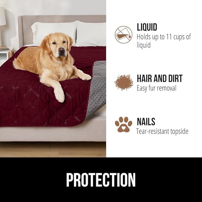 GORILLA GRIP Waterproof Bed Cover for Dogs, 82x52, Gripped Slip Resistant Backing, Leak Proof Washable Dog Blanket Covers Sofa, Couch, Sectional, Crate, Car, RV Seats, Pet Puppy Essentials, Burgandy