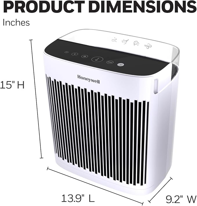 Honeywell HEPA Air Purifier for Home, 938 Ft² Rooms in 1 hour, Turbo Clean, Reduces Allergens, Dust, Pollen, Pet Dander, All Smoke Types, Odors, White, HPA5100W
