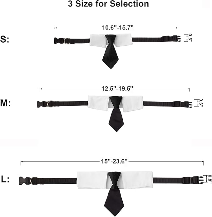 ADOGGYGO Adjustable Dog Neck Tie Collar Pet Collar with Black Necktie Wedding Formal Tux Collars for Small Dogs Pets (Small)