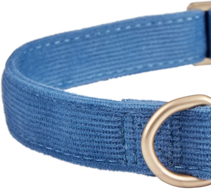 Soft Cotton Dog Collar with Metal Buckle Adjustable Heavy Duty Comfy Corduroy Collars for Small Medium Large Dogs,Blue,Small