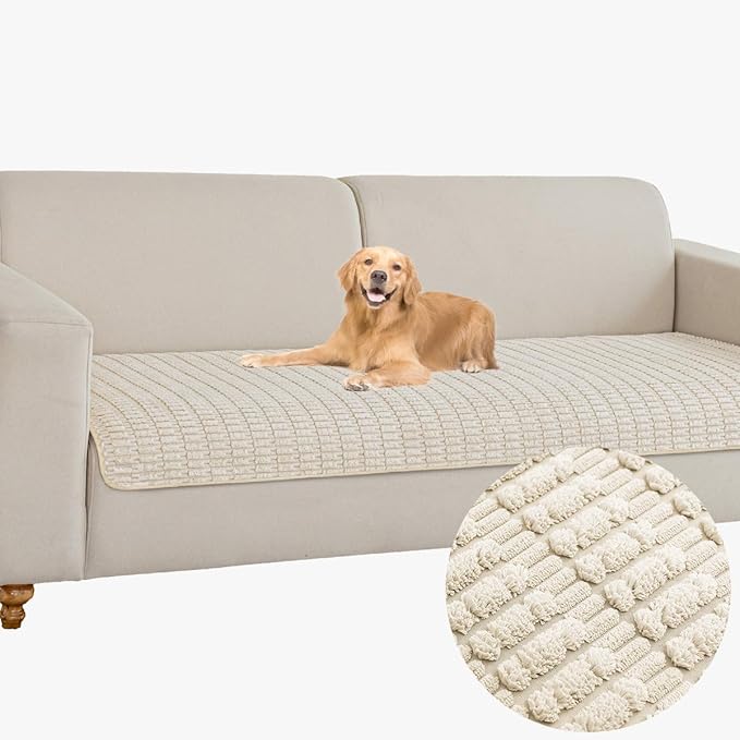 Muamar Dog Bed Protector, Anti-Slip Waterproof Sofa Covers for Living Room Couch, Dog Mat, Pet Pad - 30x82 inch, Cream White