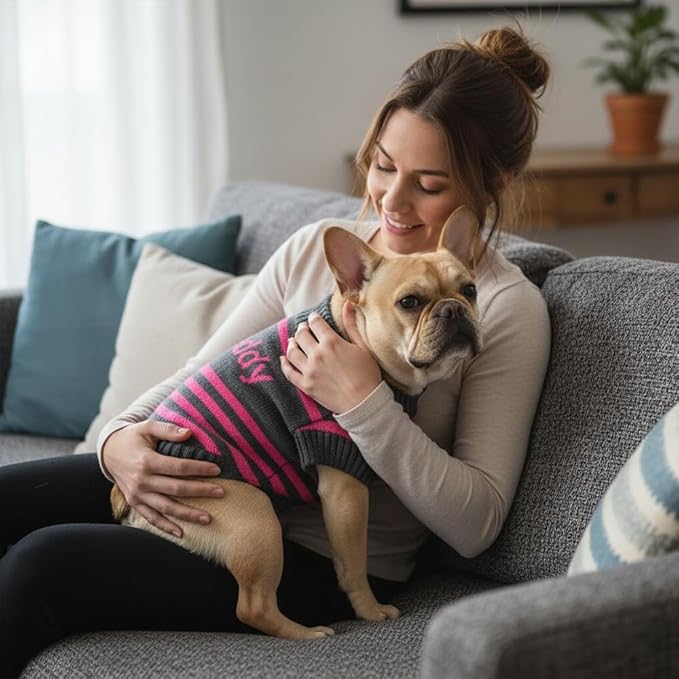 Custom Knit Sweater fr Dogs and Cats Personalized Knit Name Classic Striped Style Soft Knit Pet Clothing Winter Holiday Idea for Pet Lover