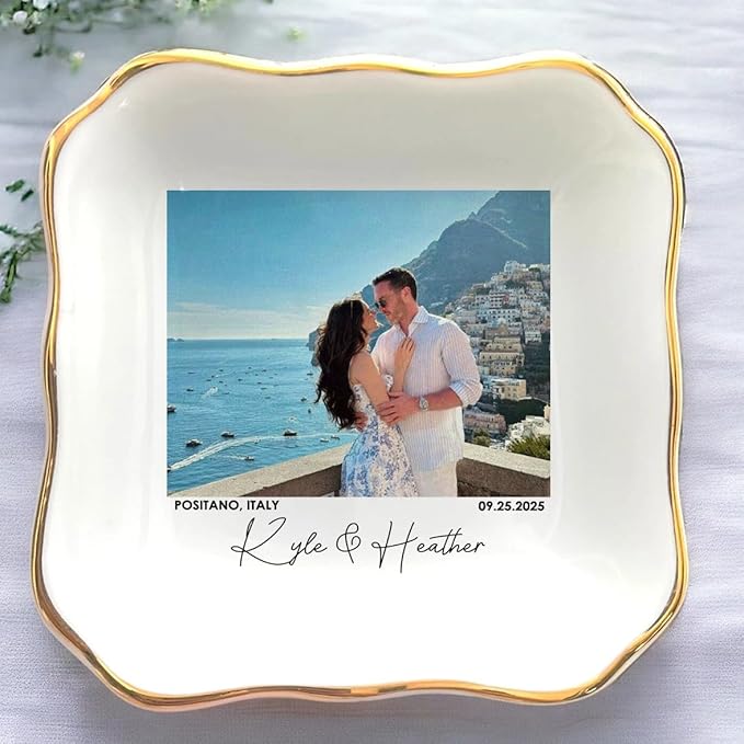 Custom Couple Portrait Polaroid Photo Ring Dish, Personalized Picture Jewelry Holder, Engagement Ring Dish, Wedding Trinket Tray Keepsake Valentines Gift for Her Him Wife Husband