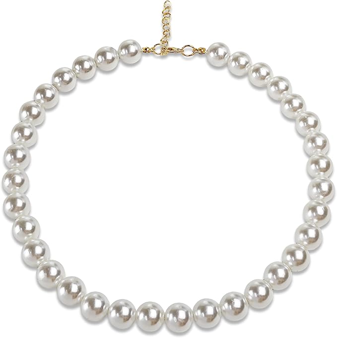 Chunky Pearl Dog Collar Large Breed (0.55 Inch), Adjustable Dog Necklace, Beaded Dog Collar Imitation White Pearls, Elegant Dog Jewelry Suit for Medium Large Dog 18.9"-21.4" Inner Circumference