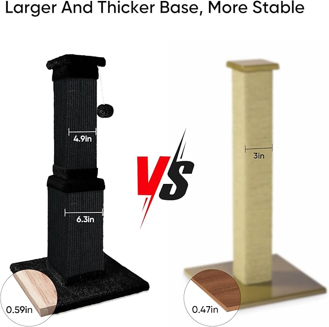 AGYM Cat Scratching Post, 32 Inch Cat Scratching Posts for Large Cats, Scratching Posts for Indoor Cats Adults, Cat Scratch Post with Nature Sisal, Full Black