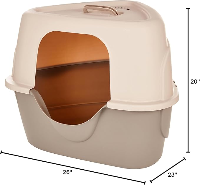 Amazon Basics Cat Litter Box with Lid, No-Mess, Enclosed Spacious Design with Odor Control, Charcoal Filter, 26" x 23" x 20", Charcoal