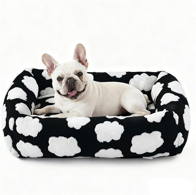 JOEJOY Small Dog Bed for Small Dogs, Rectangle Washable Orthopedic Dog Bed with Removable Zipper Cover, Cute Soft Calming Puppy Pet Bed with Jacquard Shaggy Plush & Non Skid Bottom