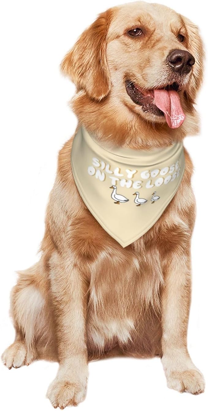 Silly Goose on The Loose Triangle Dog Bandana,Summer Bandana Funny Triangle Dogs Scarf Handkerchief Soft Adjustable Puppy Bandanas (Khaki)