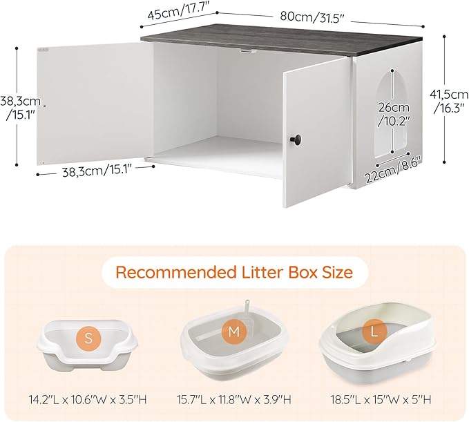 HOOBRO Cat Litter Box Enclosure, Hidden Litter Box Furniture with Side Entry, Litter Box Cabinet, Indoor Cat House, End Side Table, 31.5" L x 17.7" W x 16.3" H, White and Charcoal Gray BW40MW01