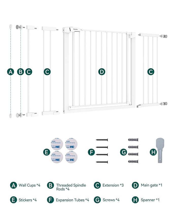 Babelio 36-57" Extra Wide Baby/Dog Gate, Auto Close with Large Walk Thru Door,Safety for Pet, House, Stairs and Doorways, Pressure Mounted for Chlid, White