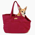 Plush Dog Purse Carrier for Small Dogs, Soft Dog Tote Bag with Safety Harness Clip, Cozy Pet Carrier for Dogs Under 15 lbs, Comfortable Dog Shoulder Carrier for Travel, Red
