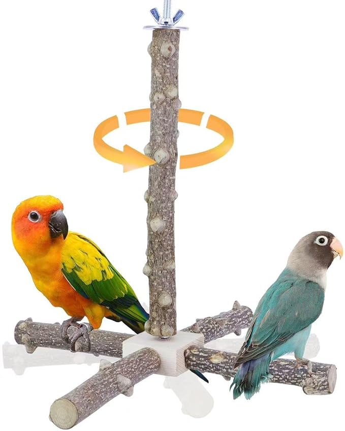 Bird Perch Stand Toy, Interactive Spinning Bird Toys, Wooden Parrot Perch,Bird Cage Perch Toy for Parakeets, Budgies, Lovebirds Cockatiel