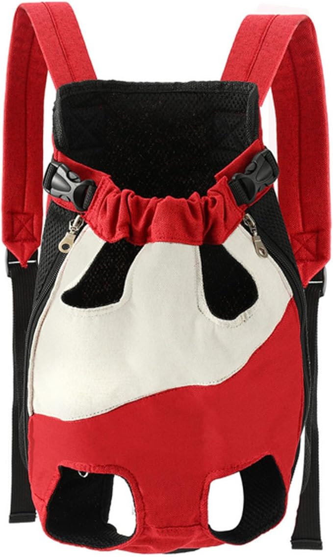 Lightweight Pet Backpack Carrier for Small Dogs & Cats - Easy-Fit Adjustable Straps, Basic Legs-Out Design, Durable for Daily Use (Fits Pets Under 15lb) (Red-White Color-Blocked, Small)