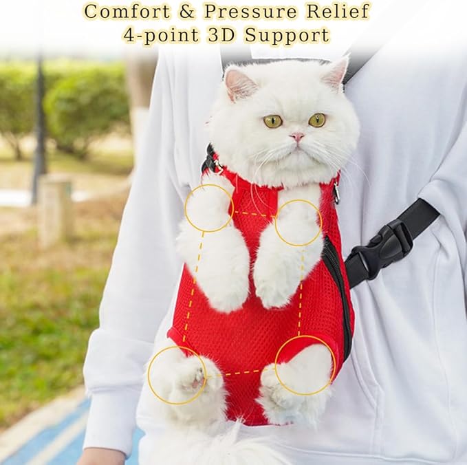 Dog Carrier Backpack, Adjustable Puppy Front Carrier Backpack, Ventilated Dog Chest Carrier for Hiking Camping Travel, Sling Bag for Small Medium Dog Cat Rabbit Puppies, Suit 3-5 lbs (Red, S)