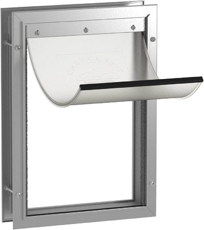 Hakuna Pets Deluxe Aluminum Pet, Cat and Dog Door with 2-Way Locking Panel for Screens, Doors and Walls up to 2.8" Thick, Large, Silver