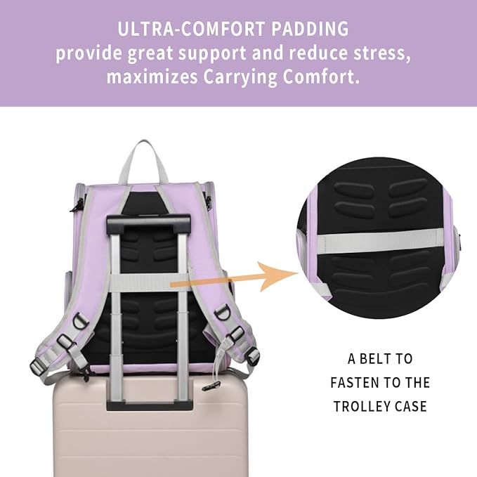 Cat Backpack Carrier for Small Dogs and Medium cat Puppy Kitten Bunny Pet Carrier Backpack Collapsible with Fully Ventilated Mesh with Safety Leash (Purple, 12.9" L x 10.62" W x 15.5" H - M)