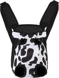 Inspack Dog Backpack Carrier/Cat Carrier, Adjustable Pet Front Carriers Travel Bag for Puppy Medium Dogs, Legs Out, Soft Ventilated Doggie Chest Carry Backpacks for Hiking/Camping, 4-7 lbs, Cow Print