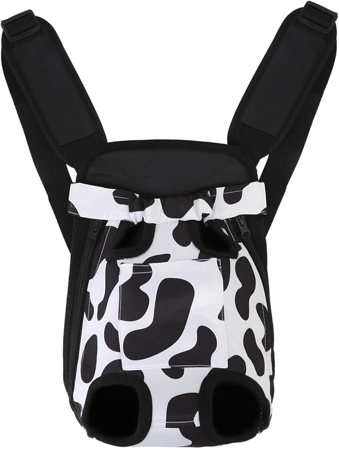 Inspack Dog Backpack Carrier/Cat Carrier, Adjustable Pet Front Carriers Travel Bag for Puppy Medium Dogs, Legs Out, Soft Ventilated Dog Chest Carry Backpacks for Hiking/Camping, 7-11 lbs, Cow Print