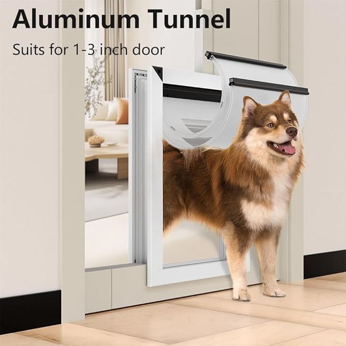 [MAVRICPOWER] Aluminum Large Dog Door for Extreme Weather, Doggie Door with 2 Sliding Lock Panels, Doggy Door for Dogs Up to 80 lbs
