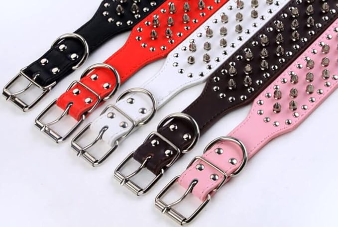 Serijoars Spiked Studded Dog Collar, PU Leather Dog Collar, Adjustable Pet Collars for Medium or Large Breed Pet (XL, Black)