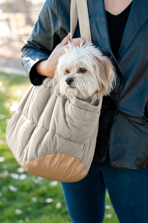 NoblePup Plush Dog Purse Carrier for Small Dogs, Soft Tote Bag with Safety Harness Clip, Cozy Pet Carrier for Dogs Under 15 lbs, Comfortable Dog Shoulder Carrier for Travel, White 2.0