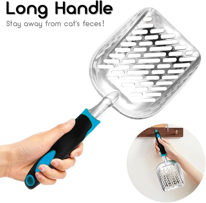Cat Litter Scoop-Metal Cat Scooper-Long Handle Scoop,Cat Scooper-Poop Sifting-Mesh Shovel-Suitable for Cat Litter Box(Blue)-Christmas