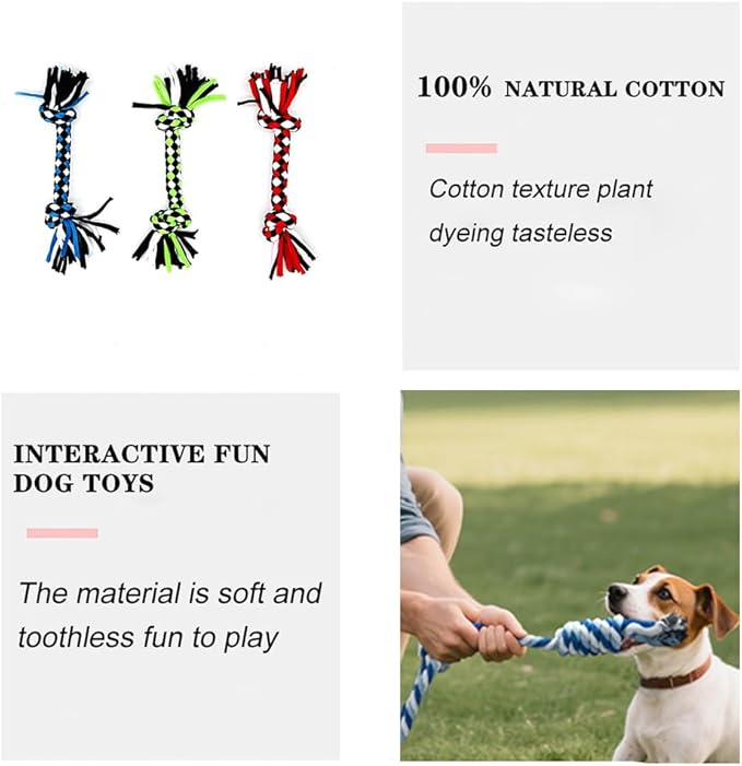 Dog Rope Toys for Small Dogs， Double Knot Ropes Puppy Chew Toys， Cotton Pet Toys for Natural Floss，Multicolored（3PCS）
