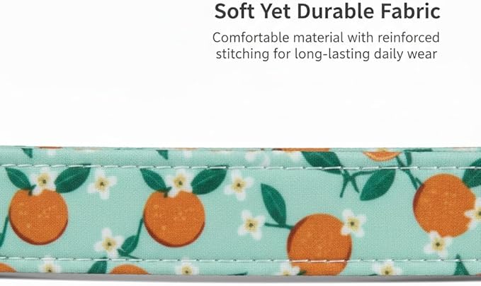 Dog Collar, Spring Summer Dog Collar with Orange Print and Charm, Cute Spring Summer Fruit Collar with Soft & Breathable Fabric, Adjustable Pet Collar for Medium Dogs