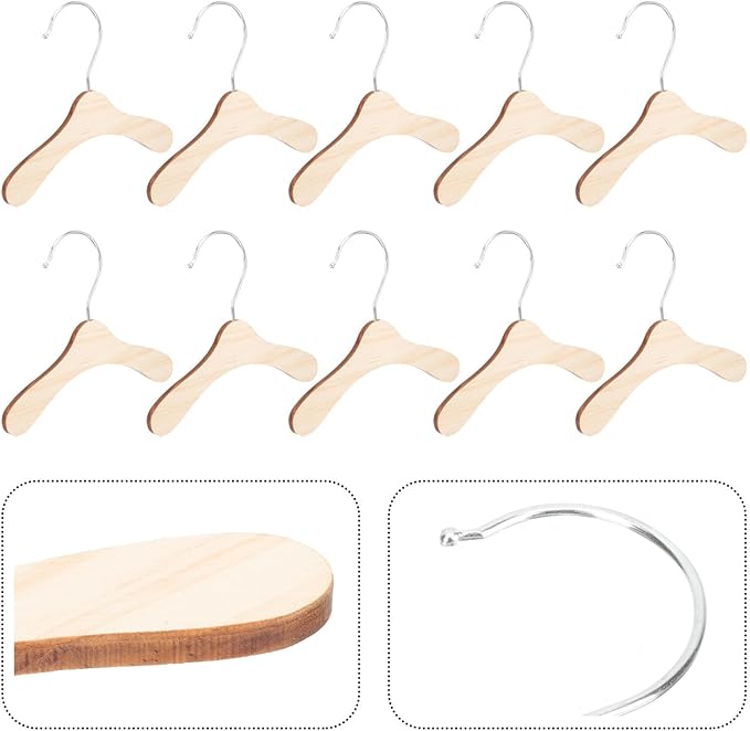DOITOOL Wooden Dog Hangers for Pet Clothes 8.66 Inch Solid Wood Small Pet Clothes Hangers Portable Household Cat Accessories Replacement Set