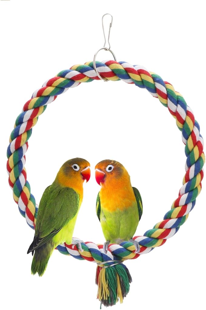 Bird Rope Swing Colorful Perch Climbing Toy for Parrots Budgie Parakeet Cockatiel Cockatoo Conure (S (7.5 inch)