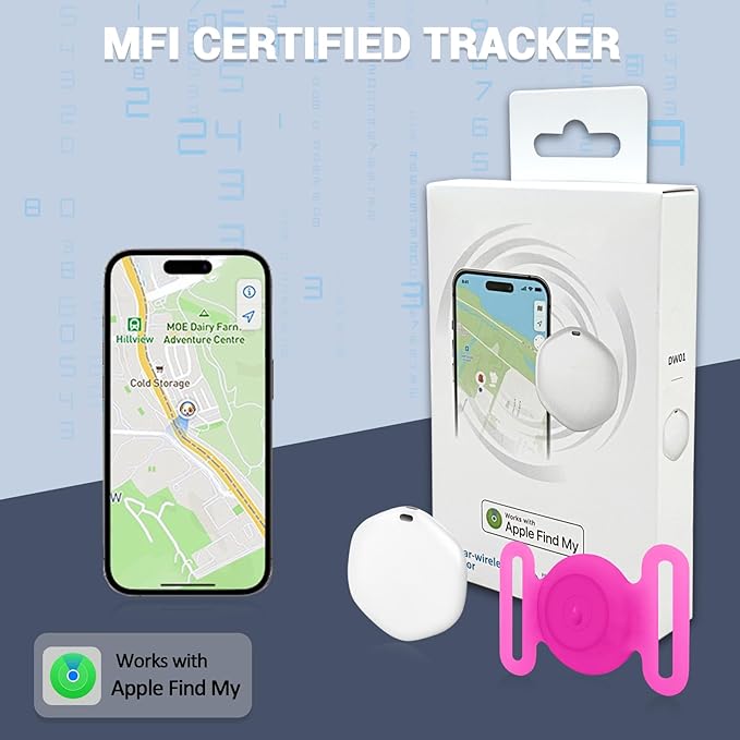 GPS Tracker for Dogs, Mini GPS Pet Tracker with Silicone Cover, IPX8 Waterproof GPS Tracker for Kids,No Monthly Fee,Work with Apple Find My(iOS Only),Dog Tracker Finder Tracker Pets-YGPink-5