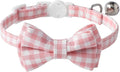 AIITLE Breakaway Cat Collar with Cute Bow Tie and Bell, Detachable Adjustable Safety Collars for Girl Cats and Boy Cats, Kittens, Puppy, Soft Stylish Plaid Patterns Cat Collars,Pink