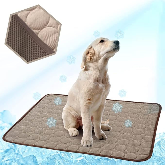 Washable Dog Cooling Mat Ice Silk Cooling Mat for Dogs Pet Self Cooling Pad Blanket Dog Cooling Pad for Indoor & Outdoor Car Seats (Coffee, 28x22 in)