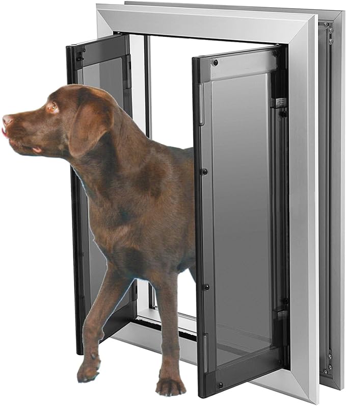 Large Dog Door, Aluminum Frame Doggy Door, Weatherproof Dogs Doors with Automatic Closing Double Panels for Energy Efficient, Heavy-Duty Doggie Doors for Large and Medium Dog Up to 120LBS