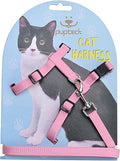 PUPTECK Adjustable Cat Harness and Leash Set Escape Proof Kitten Strap Collar for Walking Travel, Pink, M